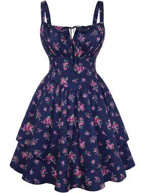 Floral Mini Corset Dress with Pockets for Women & Teens - Cute Sundress